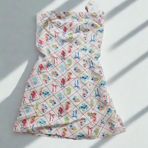 Floral Patterned Dress with Red and Blue Accents